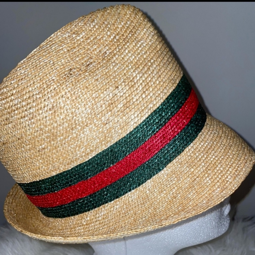 GUCCI Beige Woven straw bucket hat